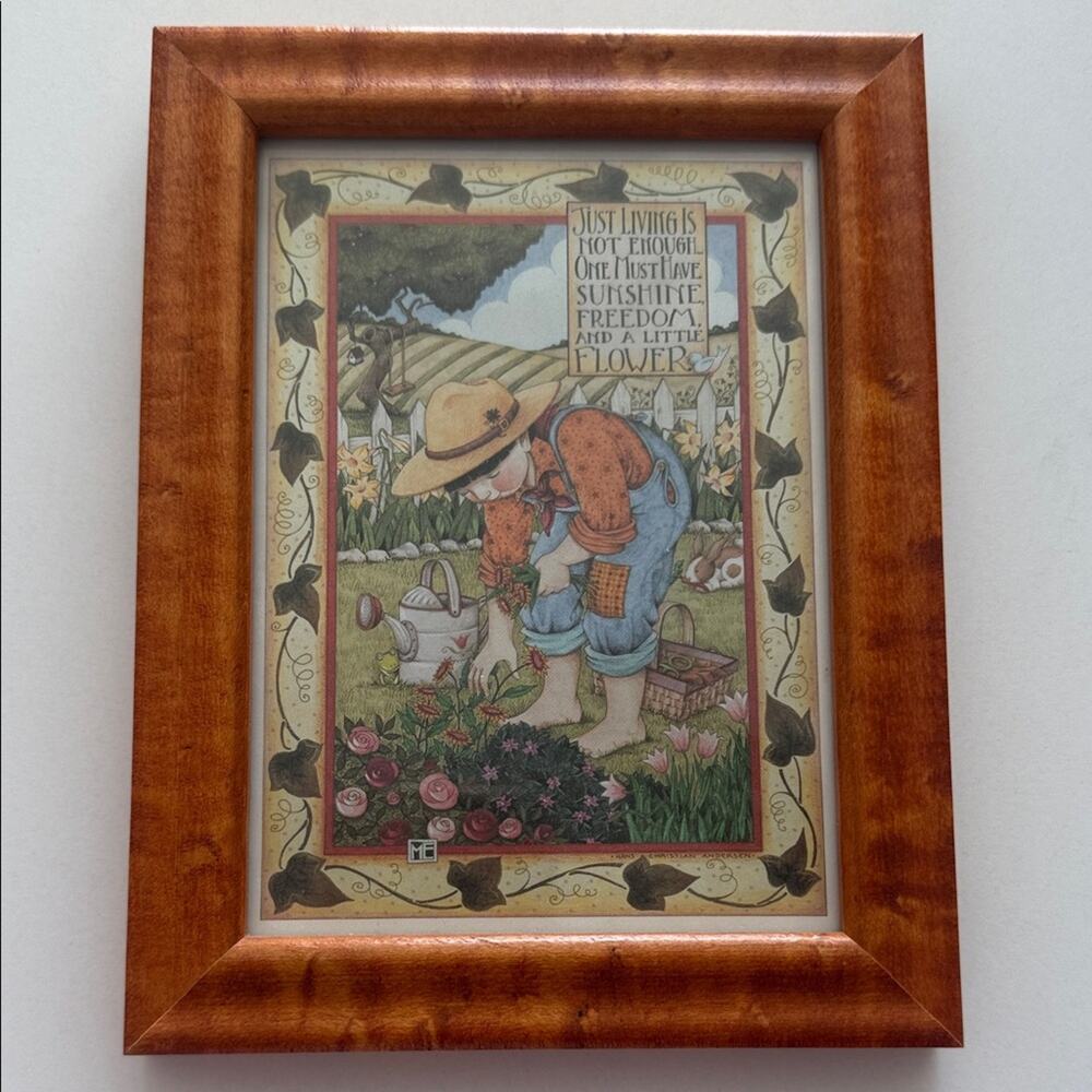 Framed Fine Art Print by Artist Mary Englebreit featuring Child Gardening